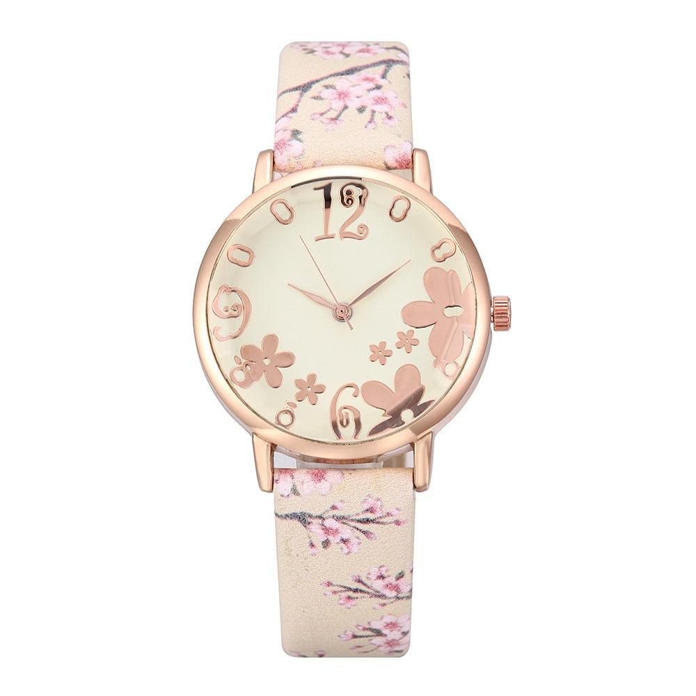 Montre à Quartz pour Femmes au Design Floral Élégant
