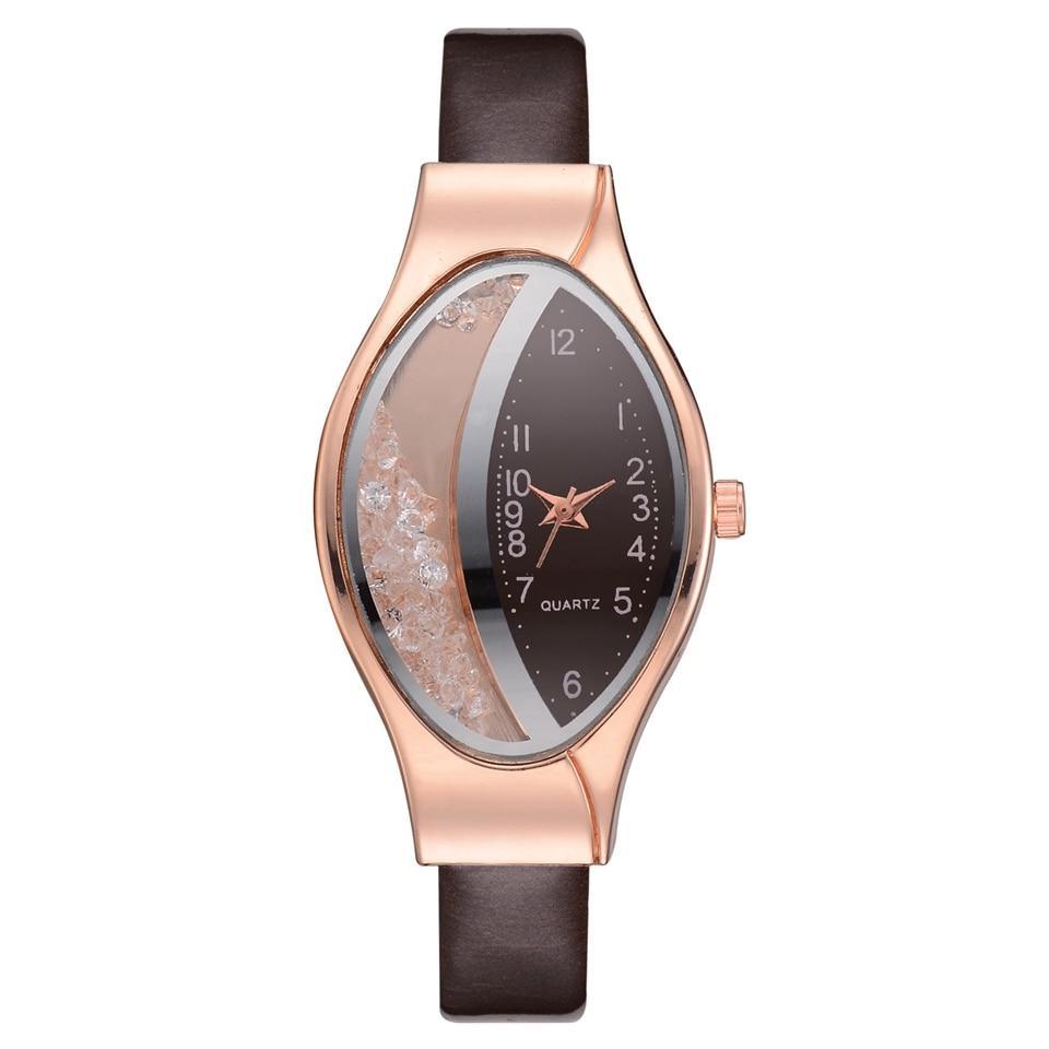 Montre de luxe élégante pour femmes avec bracelet en cuir