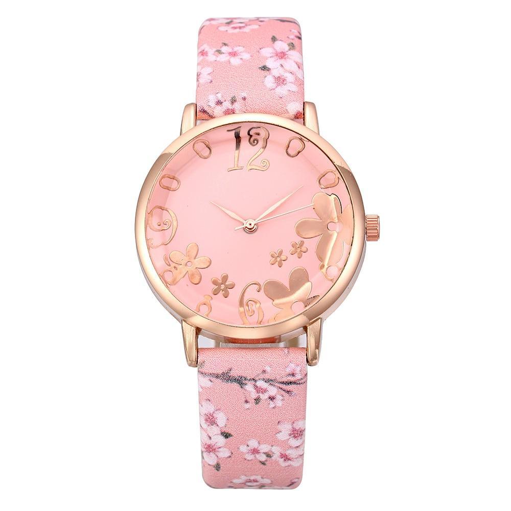 Montre à Quartz pour Femmes au Design Floral Élégant