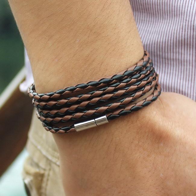 Trendy Black Retro Wrap Leather Bracelet for Men