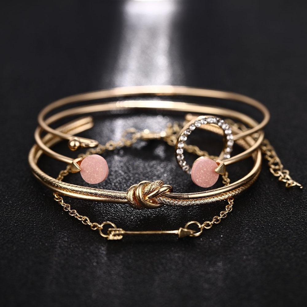 Luxury Gold Crystal Circle Arrow Bracelet Set for Women