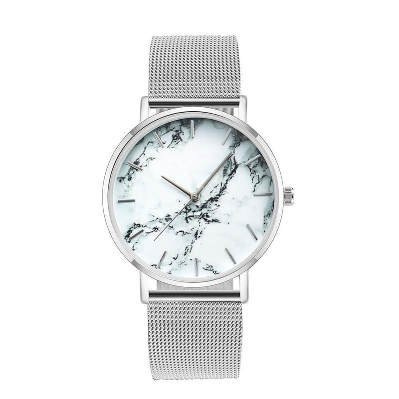 Montre de poignet pour femmes en marbre rose doré de luxe