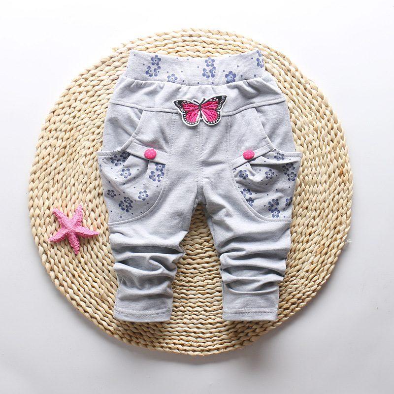 Pantalons pour bébés filles avec broderie de papillon mignon - 100 % coton