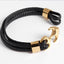 Elegant Blue Leather Bracelet for Men with Gold Anchor
