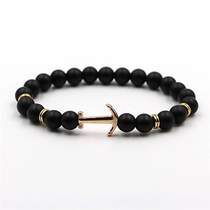 Bracelet en Pierre Naturelle au Design Ancre Élégant pour Hommes et Femmes