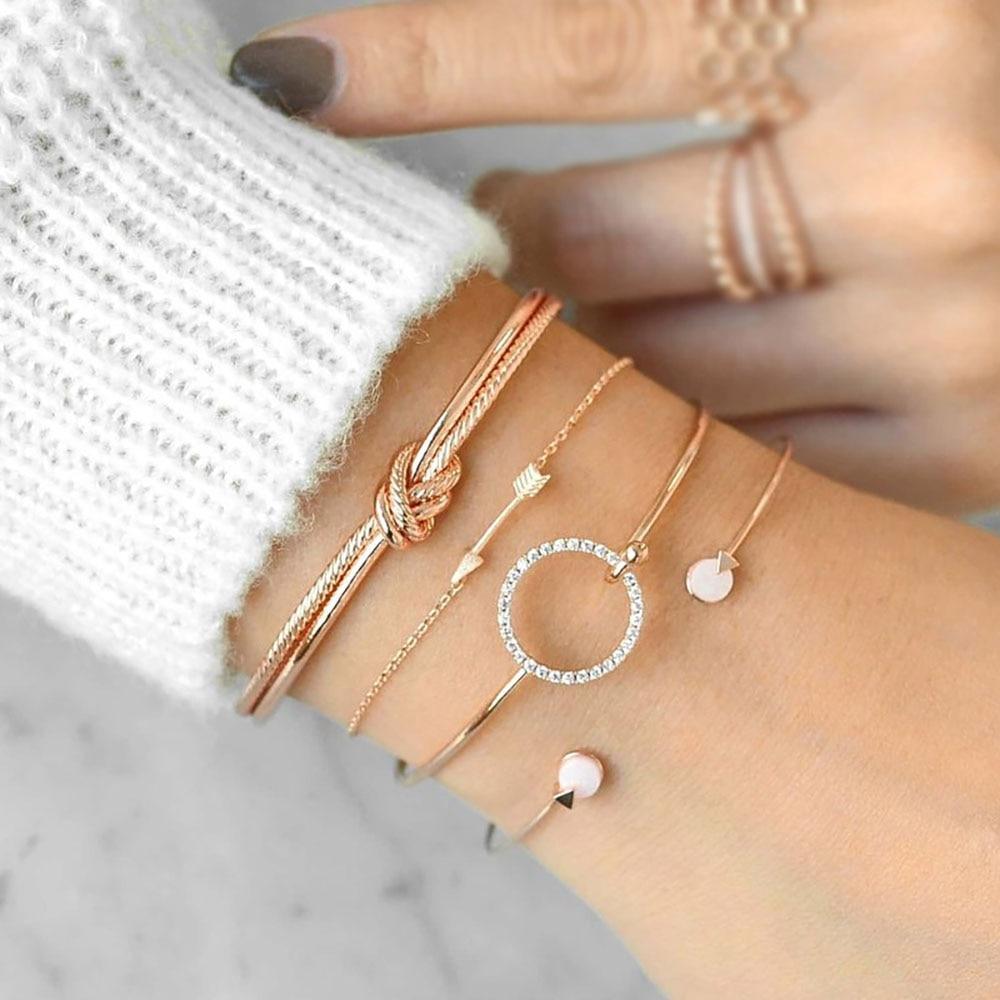 Luxury Gold Crystal Circle Arrow Bracelet Set for Women