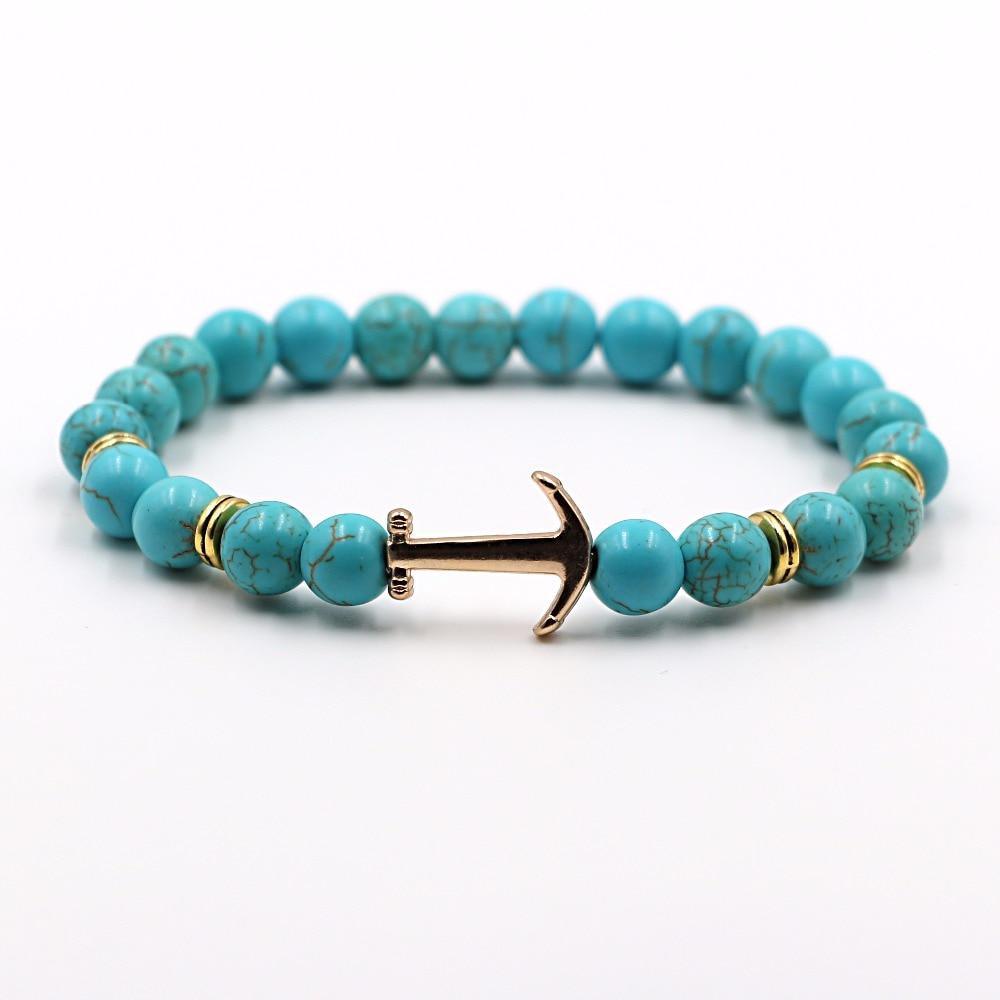 Bracelet en Pierre Naturelle au Design Ancre Élégant pour Hommes et Femmes