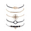 Elegant Bohemian Black Beaded Bracelets Set for Women - Heart & Compass Design in Gold - Korvel