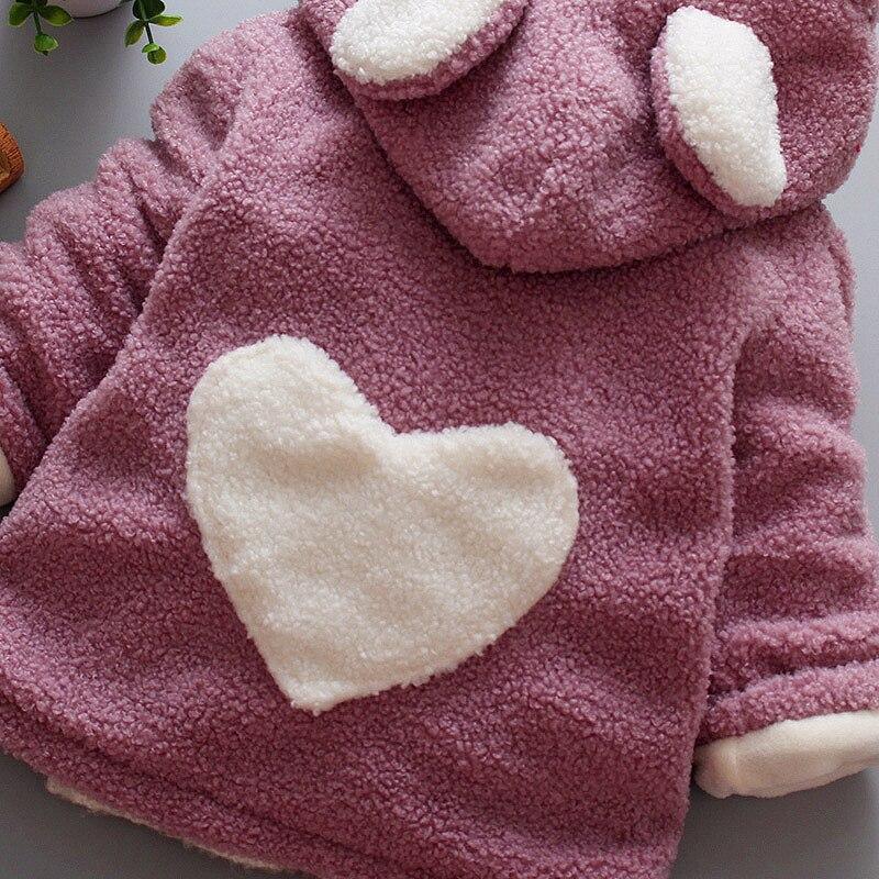 Cozy Velvet Winter Coats for Baby Girls - Heart Print Hoodies - Korvel
