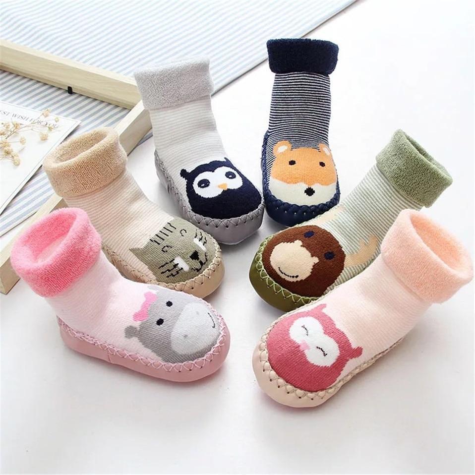 Baby Warm Stretchy Booties with Rubber Soles for Newborns