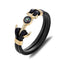 Bracelet en cuir et acier inoxydable à charms multi-couches élégant