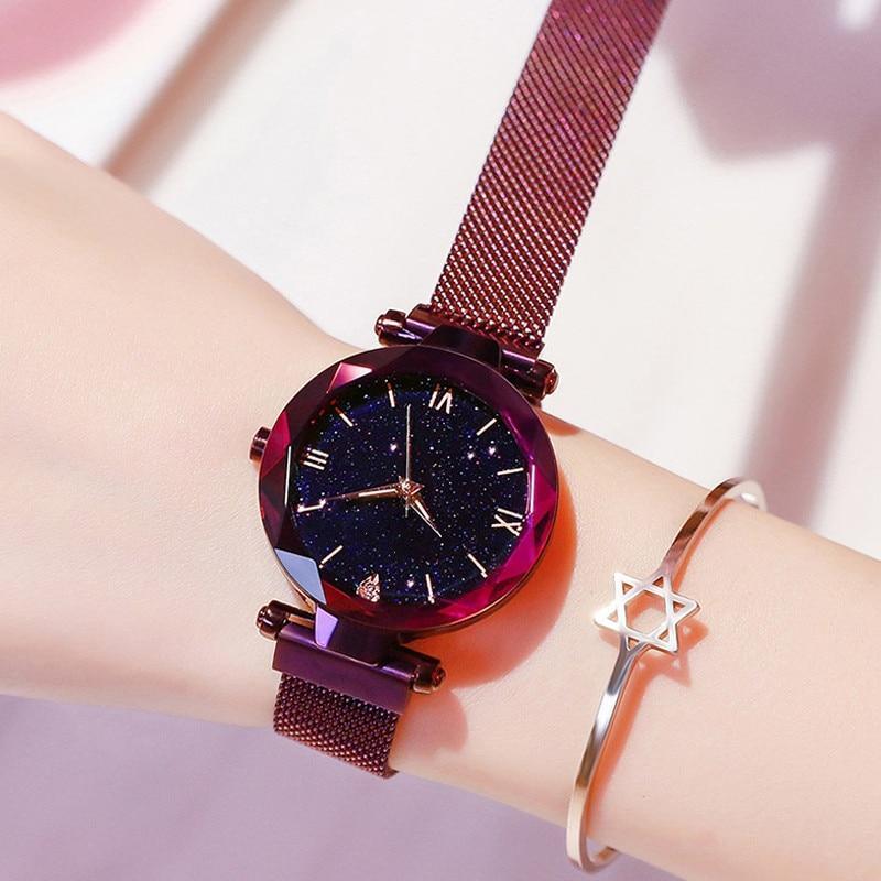 Montre à Quartz Diamant Céleste pour Femme avec Bracelet en Maille