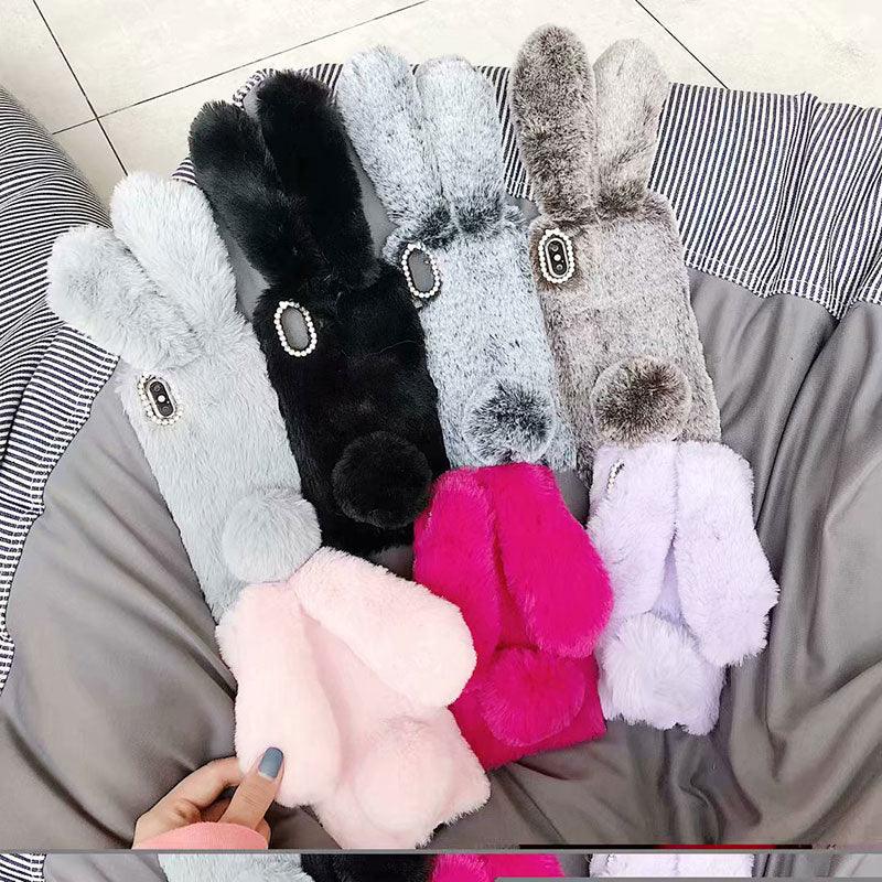 Funda de Peluche Linda y Esponjosa para iPhone - Diseño de Orejas de Conejo