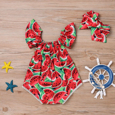 Charming 2PCS Newborn Baby Girl Watermelon Bodysuit Outfit