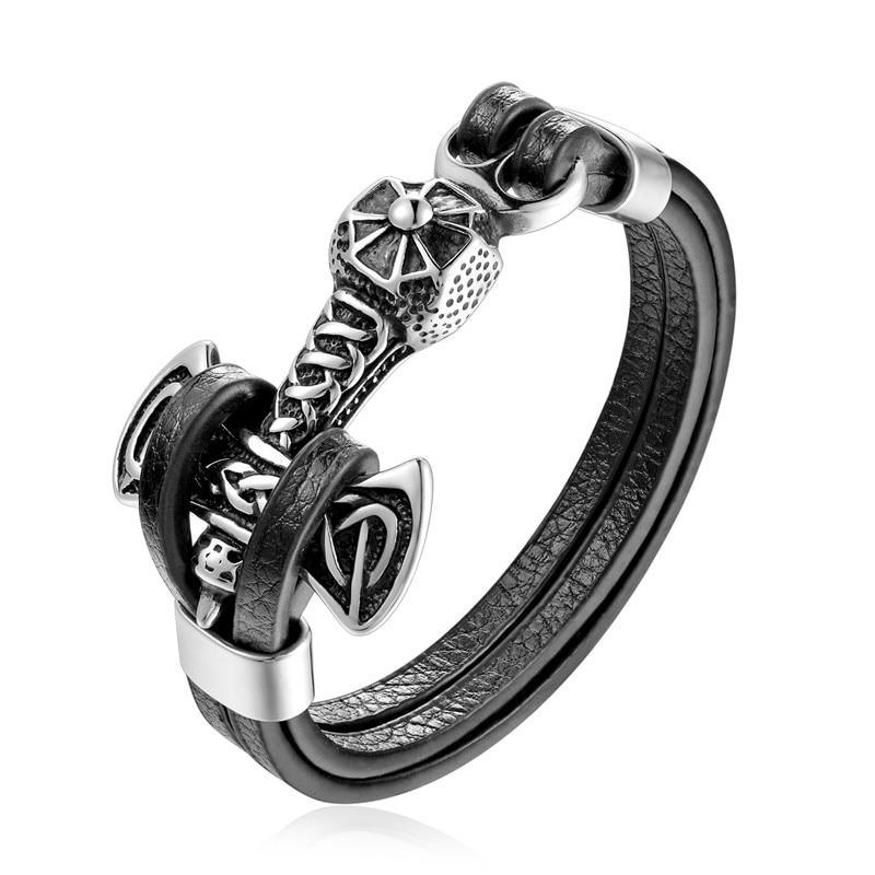 Pulsera de Ancla de Cuero Genuino con Charm de Acero Inoxidable