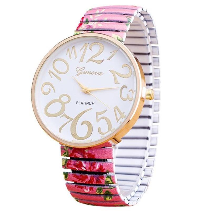 Montre à Quartz avec Imprimé Floral de Luxe pour Femmes