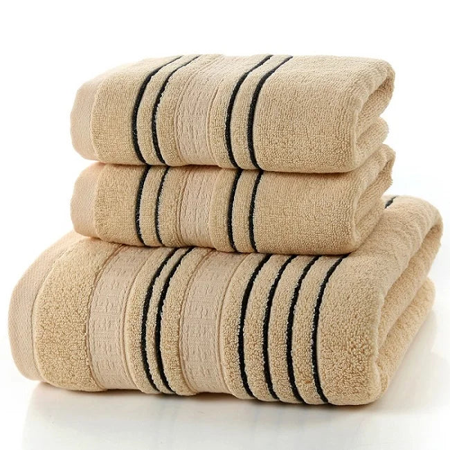 3Pieces Set Grey Cotton Towel Set for Men toalla 2pc Face Washcloth Hand Towel 1pc Bath Towel Camping Shower Towels Bathroom - Korvel