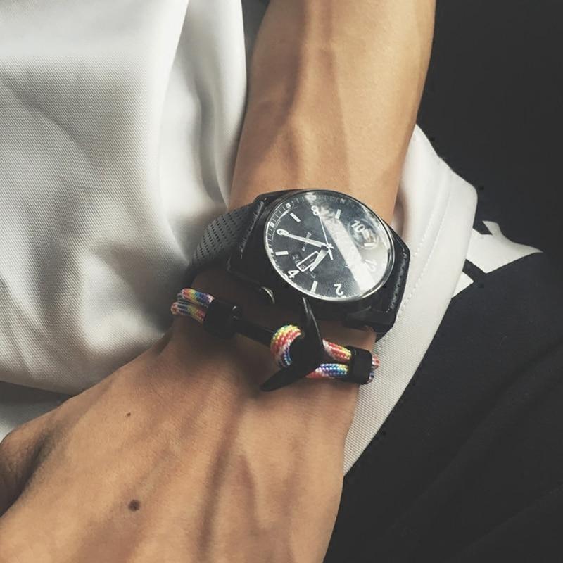 Pulsera de Paracord con Ancla Negra Elegante para Hombres