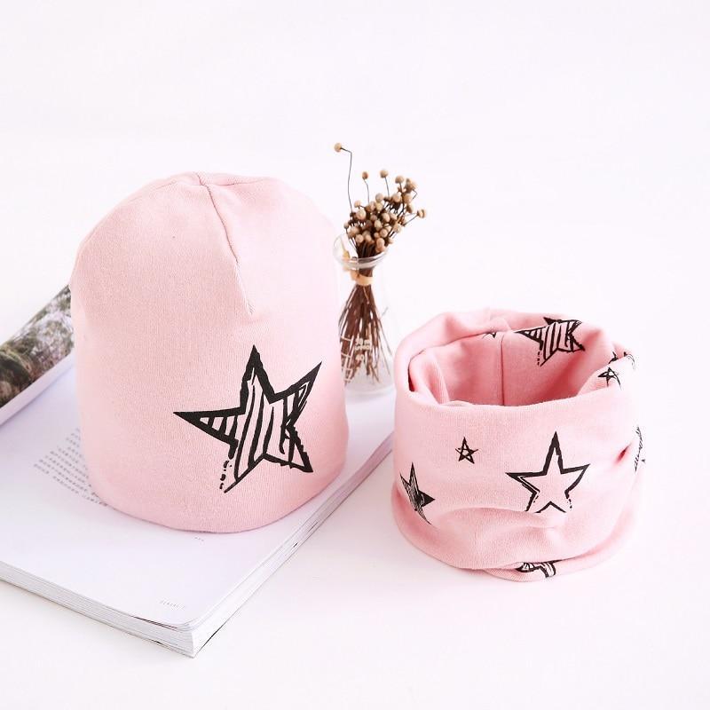 Adorable Star Print Cotton Hat & Scarf Set for Kids - Korvel
