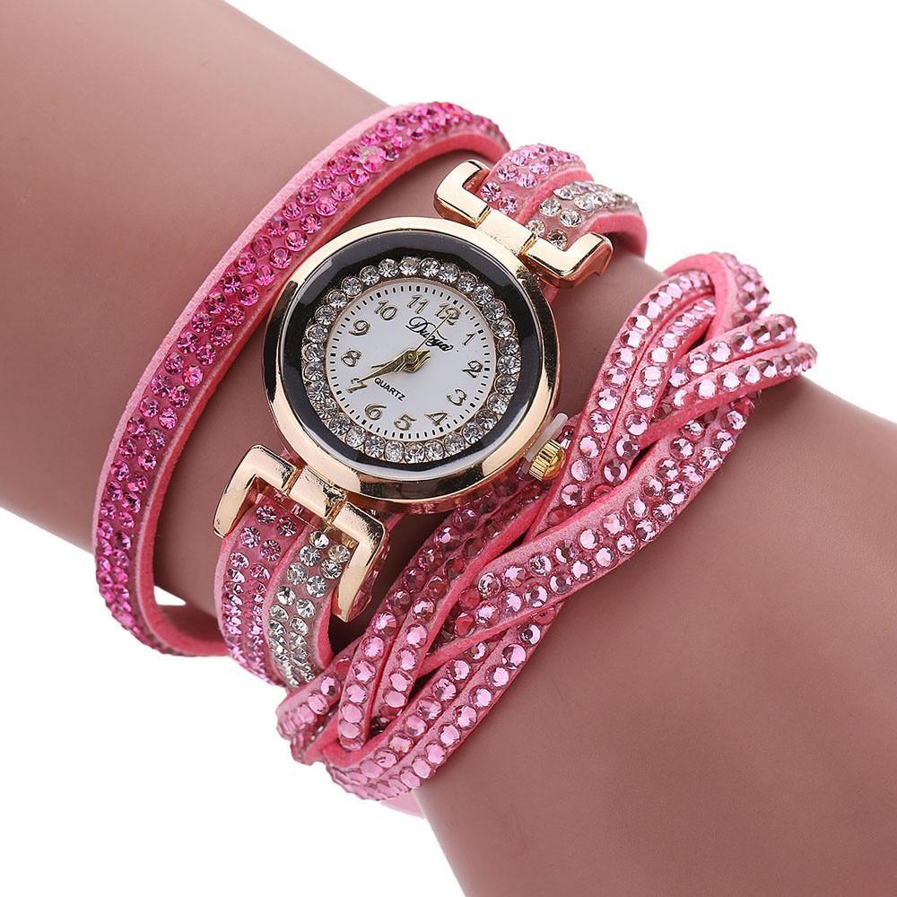 Montre Bracelet en Rhinestones pour Femmes en Quartz Doré Élégant