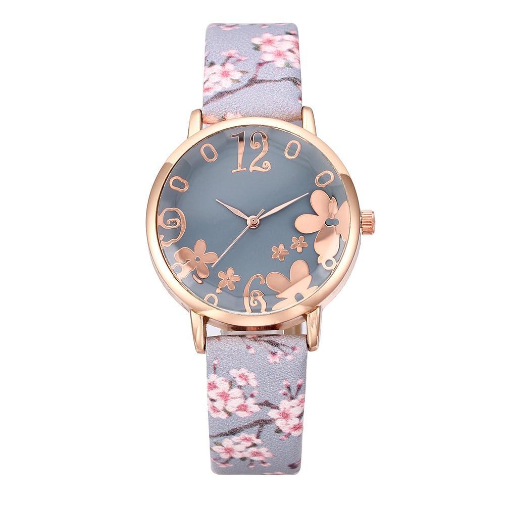 Montre à Quartz pour Femmes au Design Floral Élégant