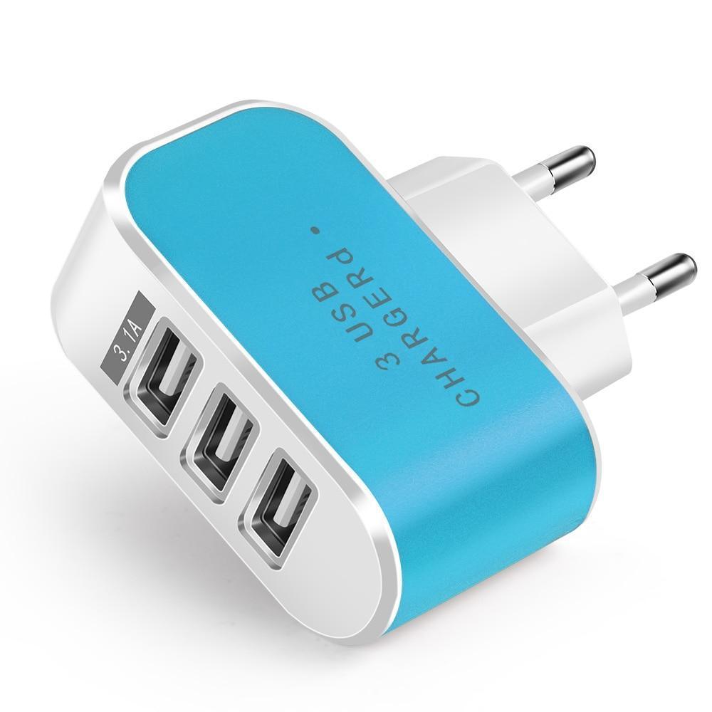 Triple USB Wall Charger - 5V 2A Power Adapter for Fast Charging Devices - Korvel