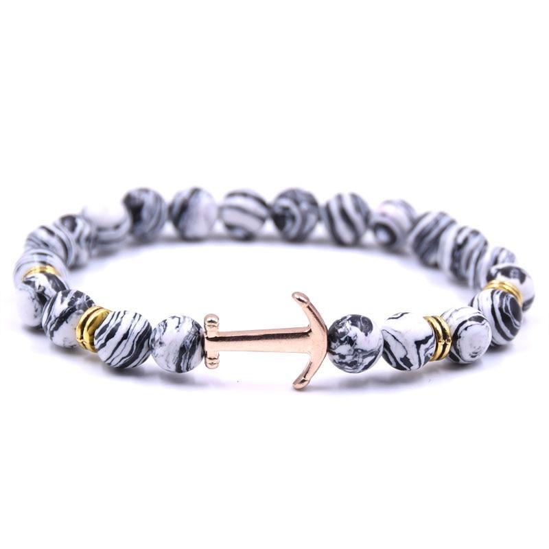 Bracelet en Pierre Naturelle au Design Ancre Élégant pour Hommes et Femmes