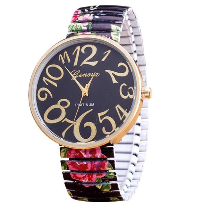Montre à Quartz avec Imprimé Floral de Luxe pour Femmes