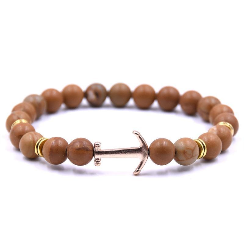 Bracelet en Pierre Naturelle au Design Ancre Élégant pour Hommes et Femmes