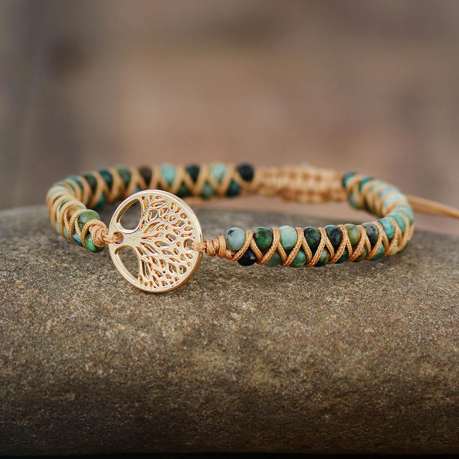 Luxury Handmade Tree Charm Bracelet - African Jasper Braided Design