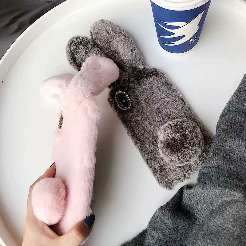 Funda de Peluche Linda y Esponjosa para iPhone - Diseño de Orejas de Conejo