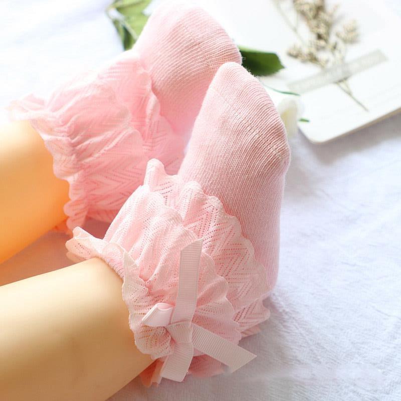 Calcetines para Niña con Lazos de Encaje y Flores