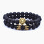 Vintage Lion Head & Crown Charm Bracelet with Lava Stone Beads