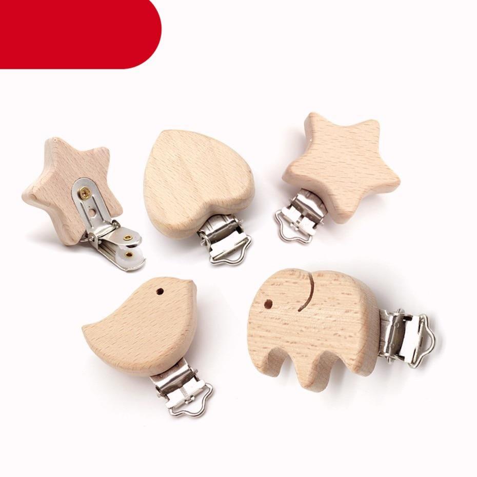 Premium Beech Wood Pacifier Clip - Cute Elephant & Heart Design