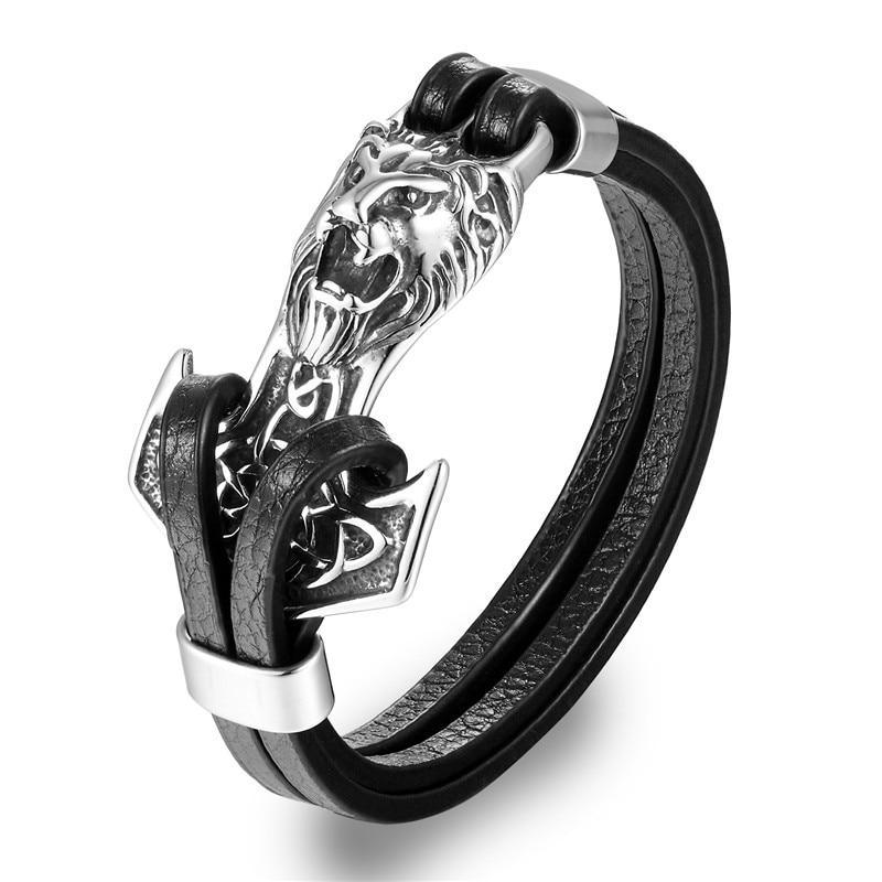 Pulsera de Ancla de Cuero Genuino con Charm de Acero Inoxidable
