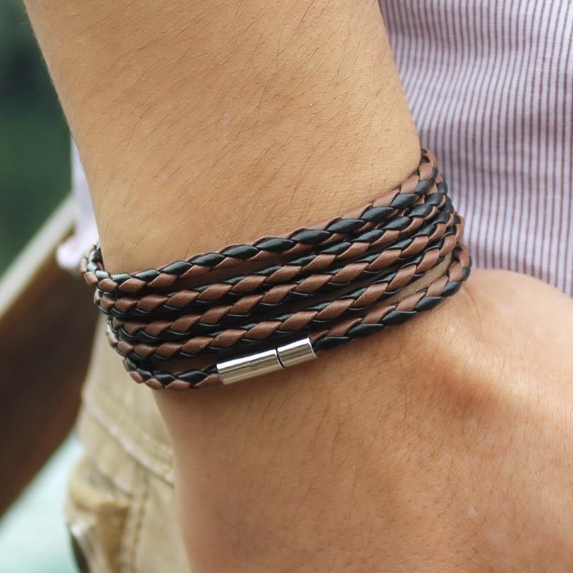 Trendy Black Retro Wrap Leather Bracelet for Men