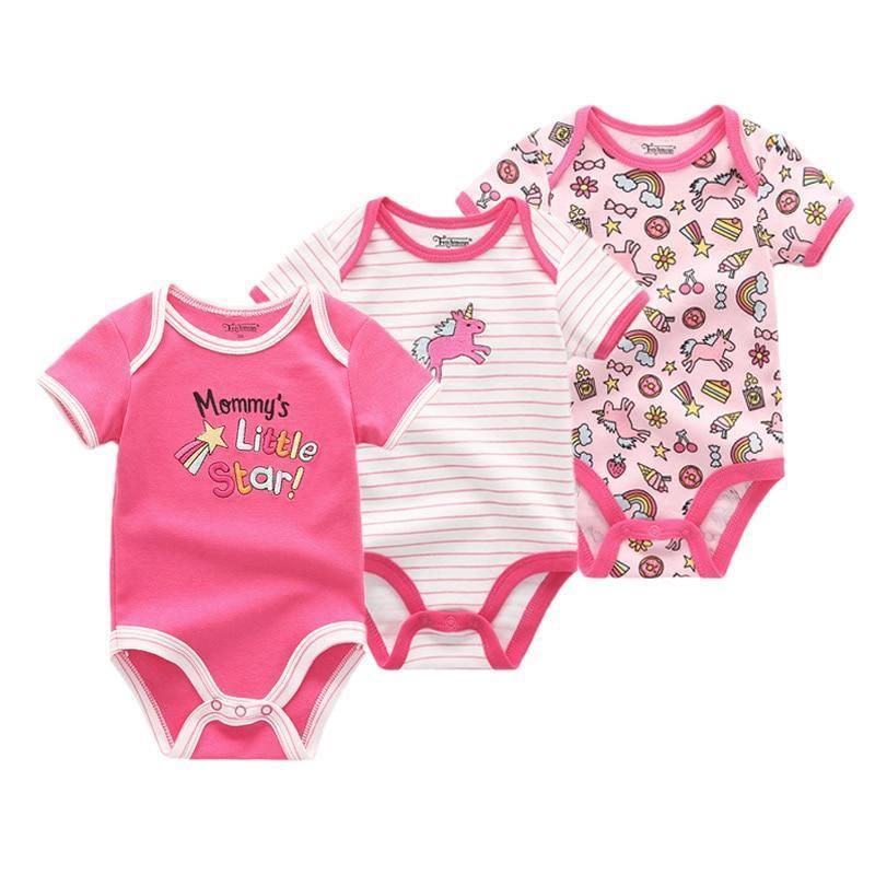 3-Piece Modern Baby Bodysuit Set - Unisex Unicorn Design