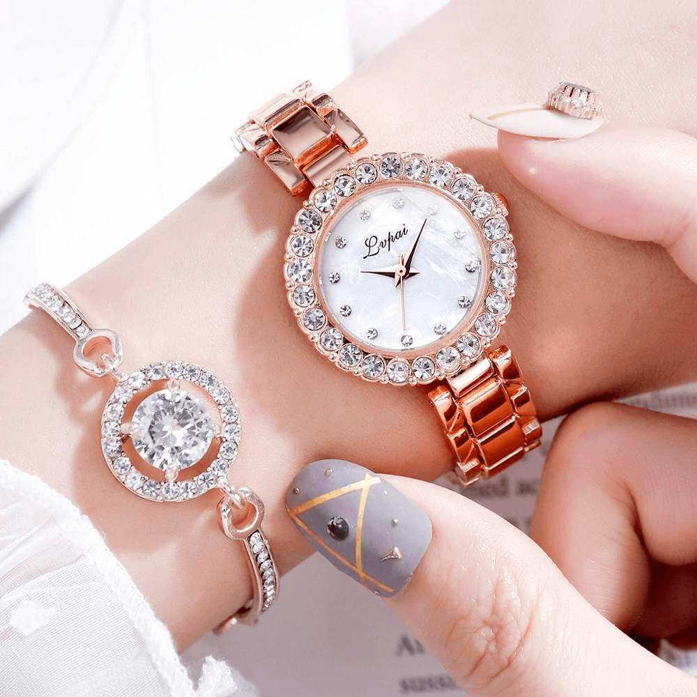 Ensemble de Montre Bracelet Élégant pour Femmes avec Design Géométrique