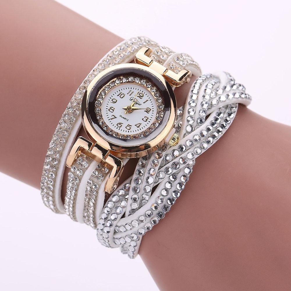 Montre Bracelet en Rhinestones pour Femmes en Quartz Doré Élégant