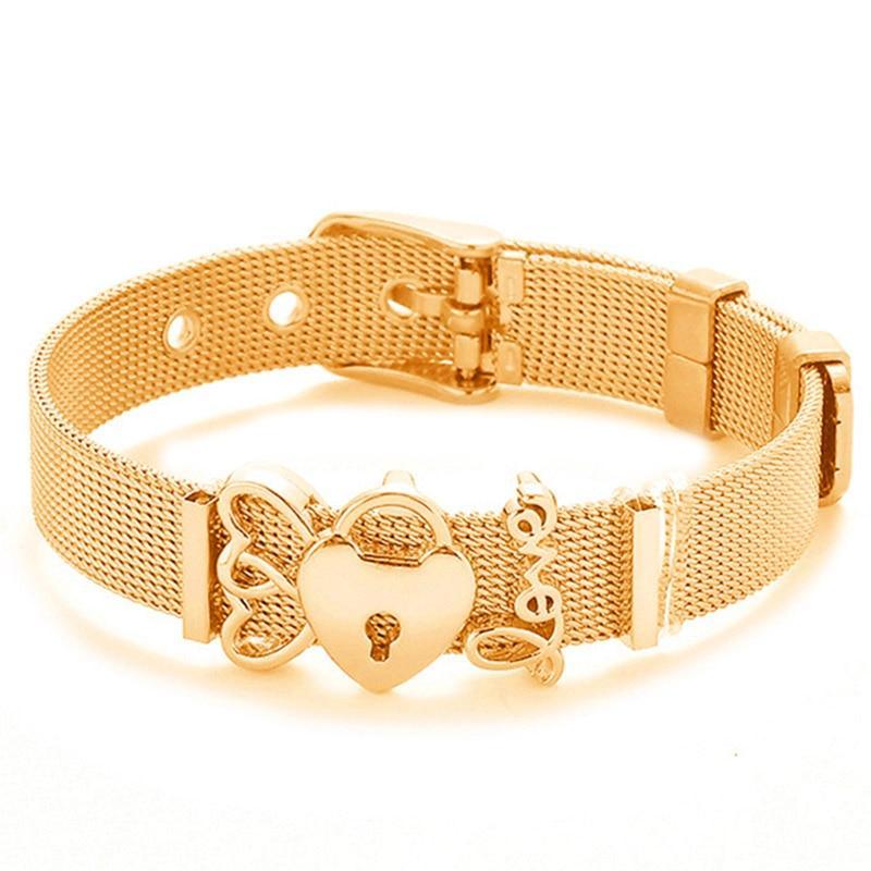 Conjunto de Pulseras de Acero Inoxidable Elegante con Charm de Corazón de Cristal