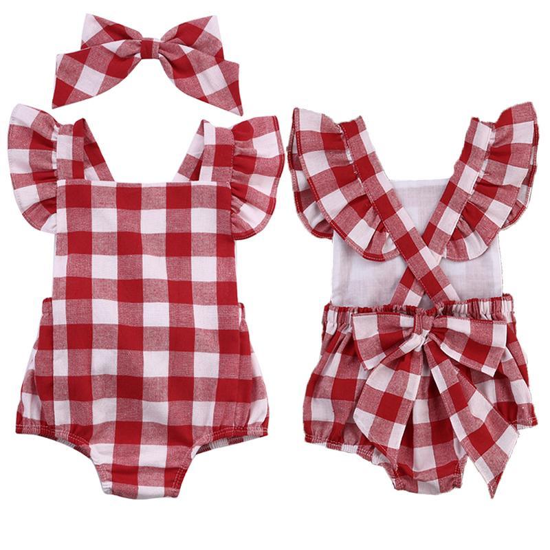 Ensemble de Combinaison à Volants à Carreaux pour Filles Bébés