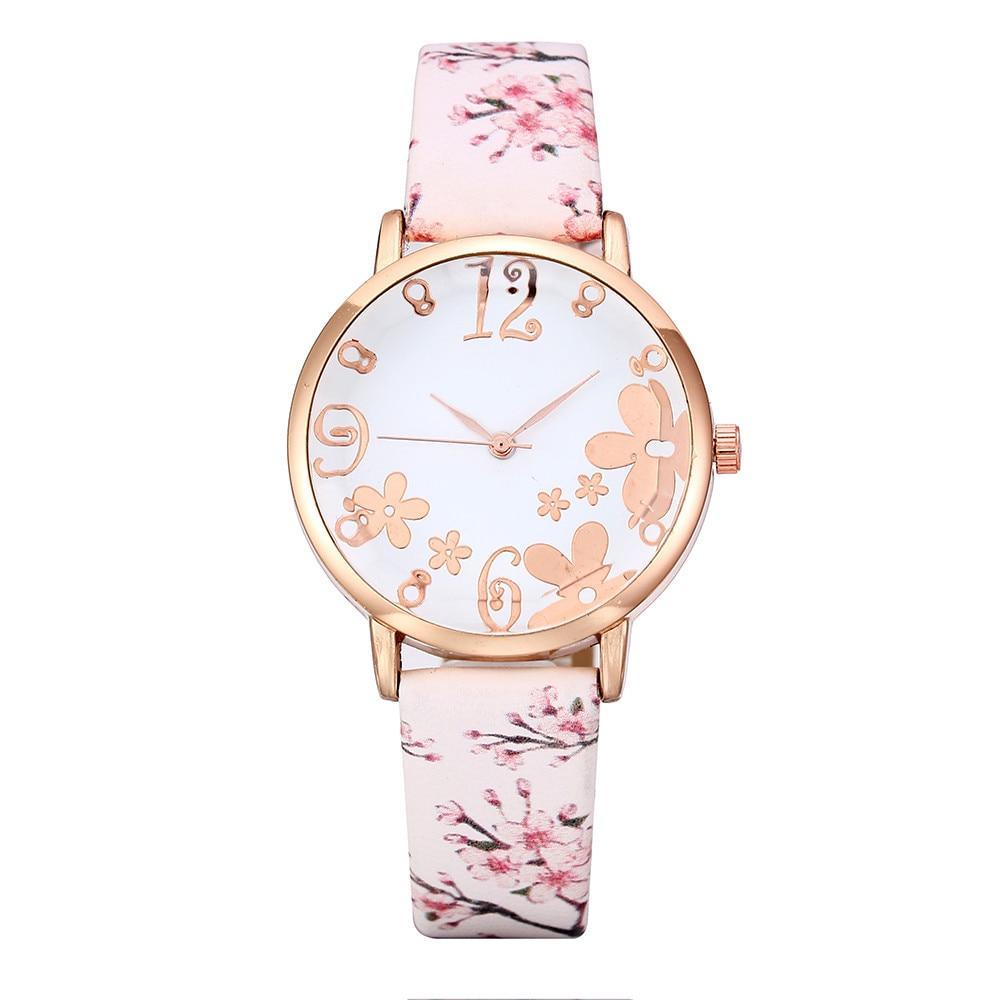 Montre à Quartz pour Femmes au Design Floral Élégant