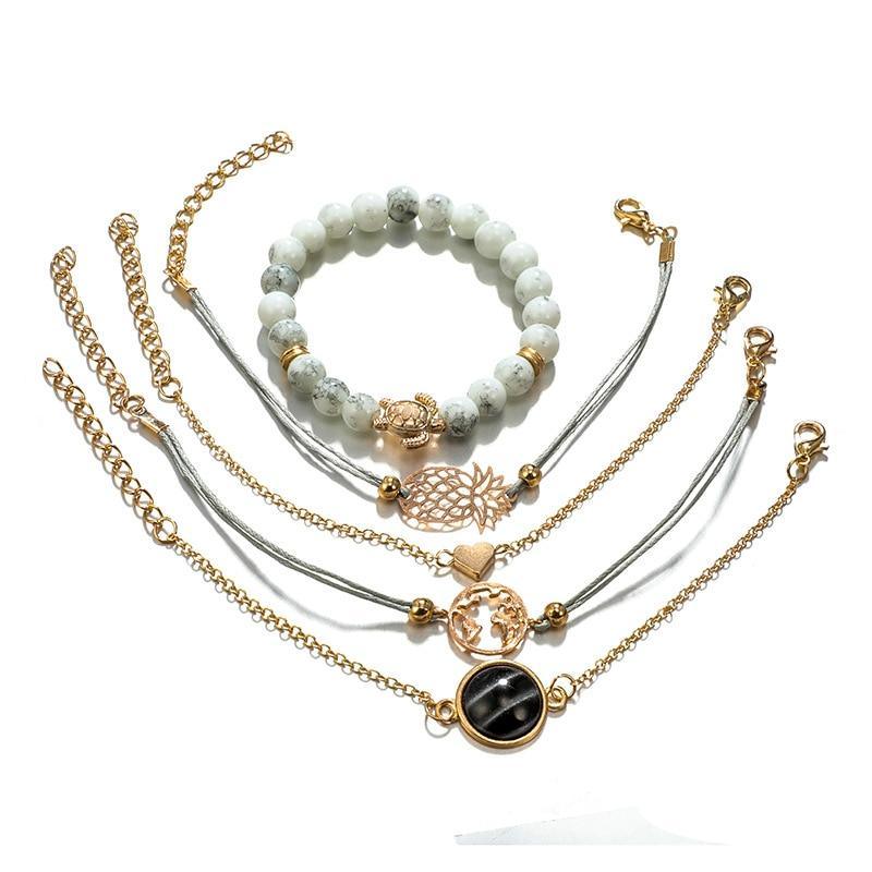 Elegant Pineapple Heart Map Stone Gem Bangles Set for Women