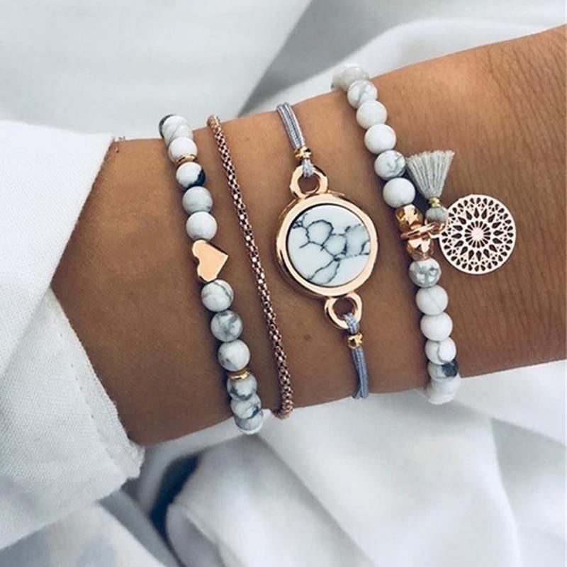 Handmade Bohemian Heart Beads Layered Bracelet Set for Women