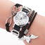 Montre en cuir avec pendentif en forme de cœur en argent pour femmes