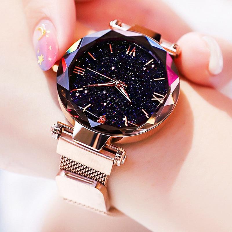 Montre à Quartz Diamant Céleste pour Femme avec Bracelet en Maille
