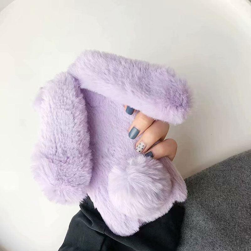 Funda de Peluche Linda y Esponjosa para iPhone - Diseño de Orejas de Conejo