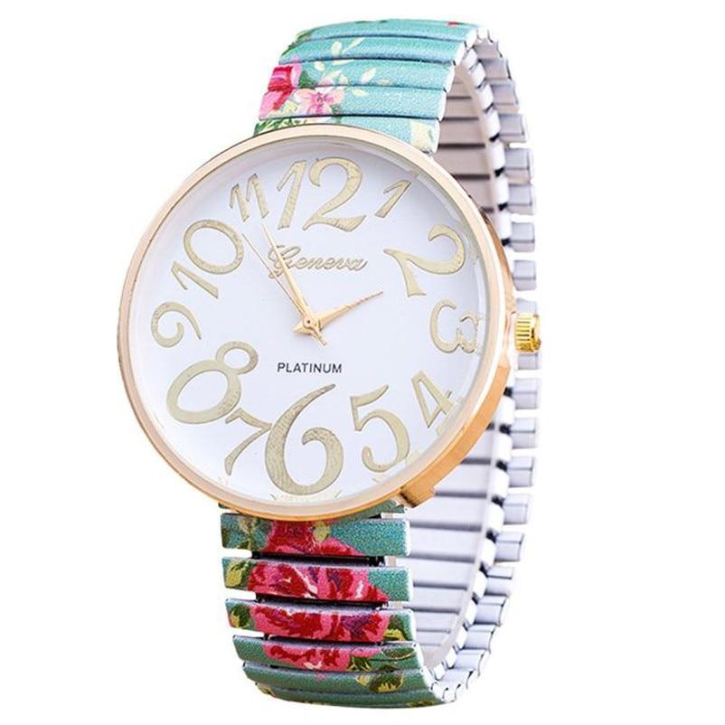 Montre à Quartz avec Imprimé Floral de Luxe pour Femmes