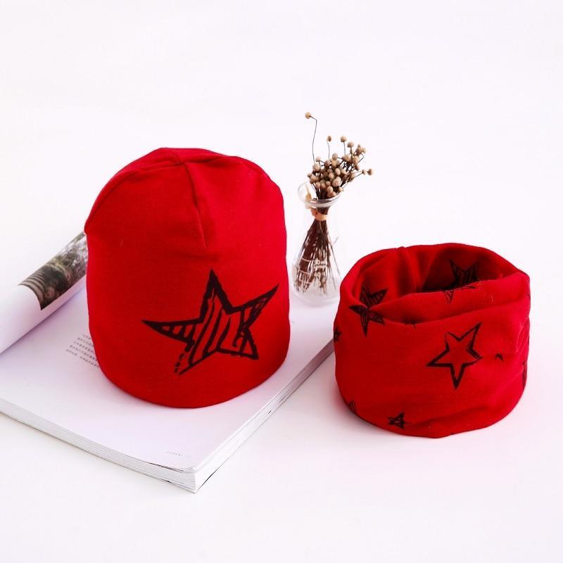 Adorable Star Print Cotton Hat & Scarf Set for Kids - Korvel
