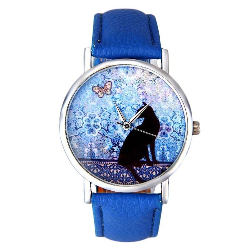 Montre Vintage Chat pour Femmes - Montre en Cuir Élégante à Quartz